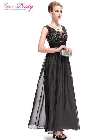 Evening Dresses Ever Pretty HE08019 Double V-neck Sequined Bust Ruched Waist Black Long 2017 vestidos