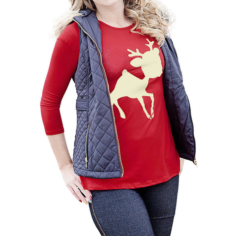 Women Christmas Reindeer Printed T-Shirt Blouse